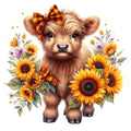 Rustic Sunflower Highland Cows Fabric Panel 20